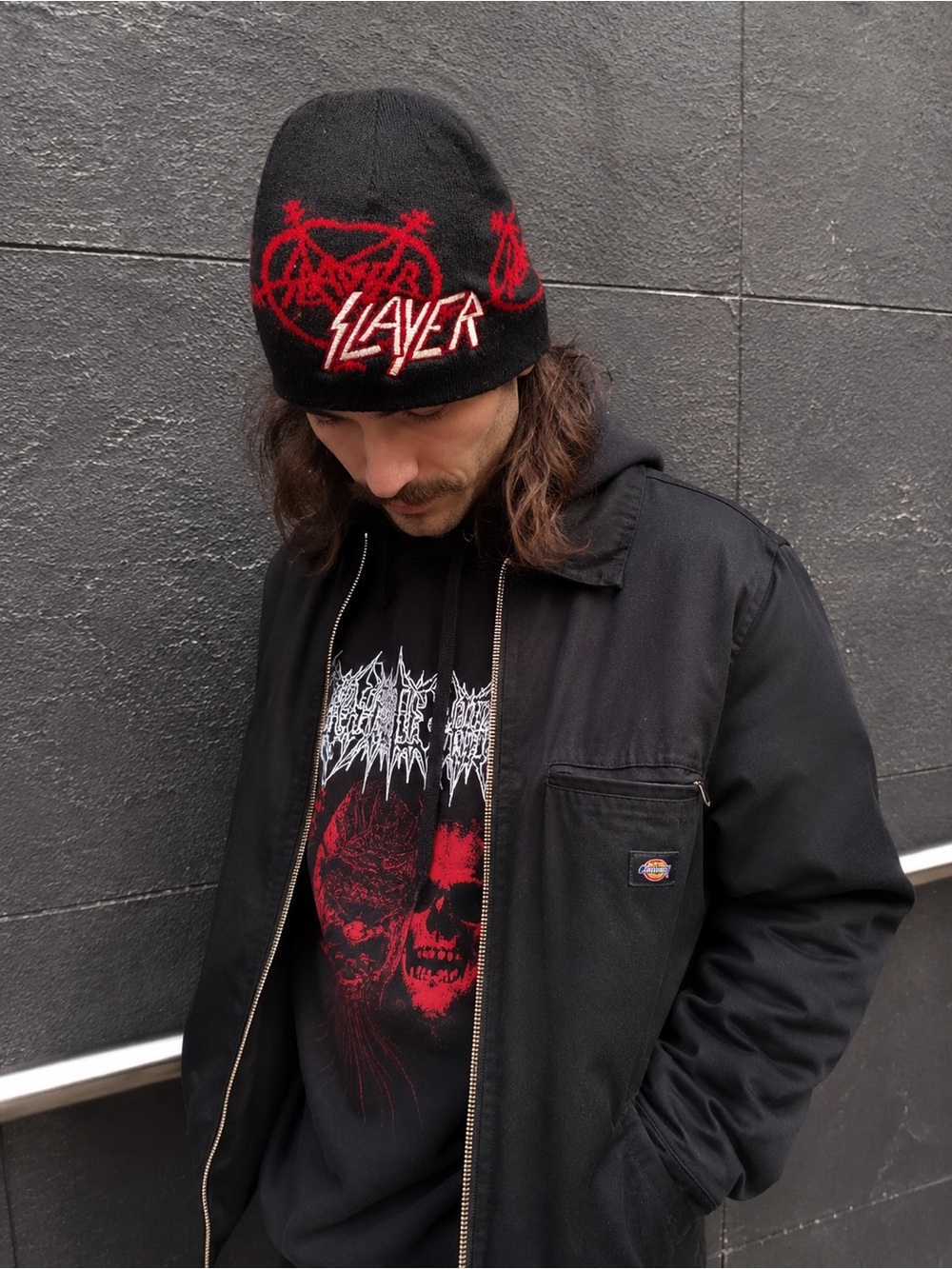 Slayer Pentagram Beanie Black Red All Over Logo Heavy Metal Band Knit Hat